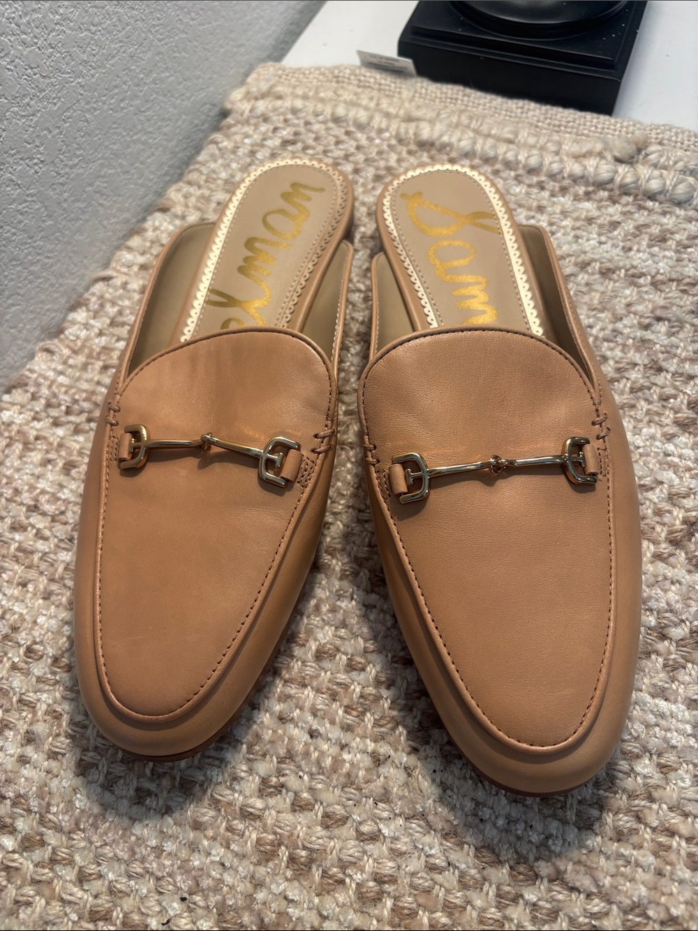 Sam Edelman Tan Leather Bit-Detail Slip-On Loafers